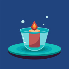 Water and floating candle. Spa relaxation concept. Cartoon vector illustration