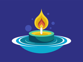 Water and floating candle. Spa relaxation concept. Cartoon vector illustration