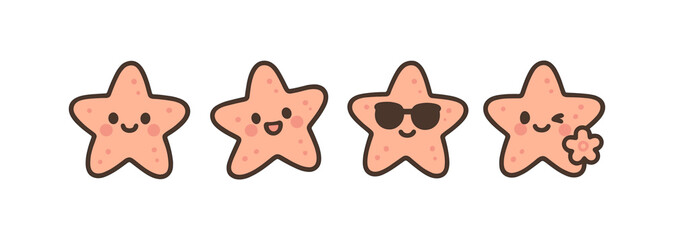 Cute kawaii starfish characters in different expressions