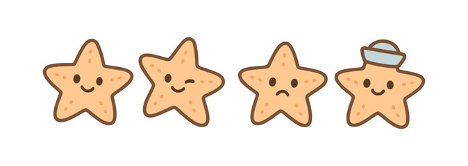 Obraz premium Cute cartoon starfish with adorable expressions and sailor hat