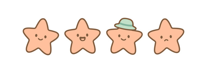 Obraz premium Cute kawaii star characters with varied emotions and hat