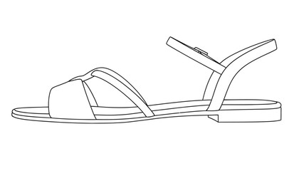 A simple line drawing showcases a delicate women's sandal with a minimalist design and elegant straps
