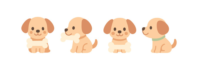 Obraz premium Cute cartoon puppies holding bones in playful flat style