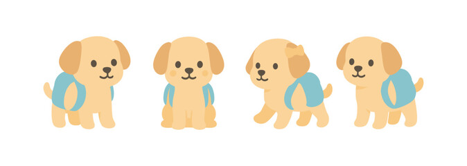 Fototapeta premium Cute cartoon puppies with backpacks in pastel colors