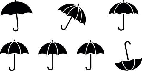 Obraz premium Black umbrella icons in various positions and styles on white background