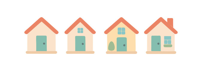 Fototapeta premium Set of four flat pastel houses in minimalist design