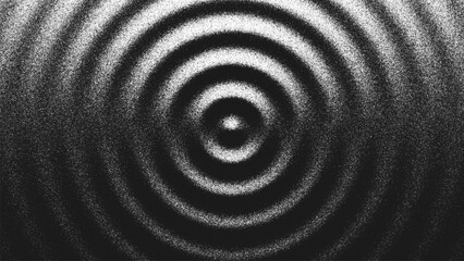 Stippling artwork with concentric circles geometry expand in rhythmic harmony. Ripple pattern made from countless dots creating illusion of light and shadow. Dynamic illusion of sound waves. Vector