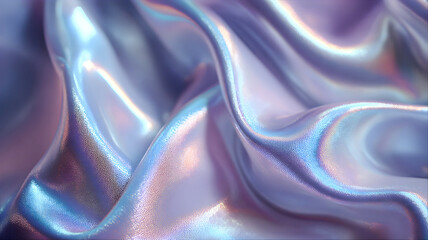 Iridescent fabric folds create a dreamy holographic texture with soft pastel color shifts.