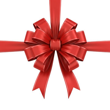 Red Ribbon Gift Bow Isolated on White Background present