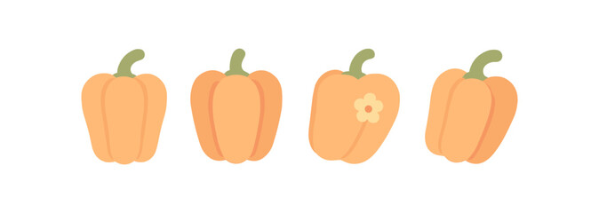 Minimalist flat orange bell pepper icons collection
