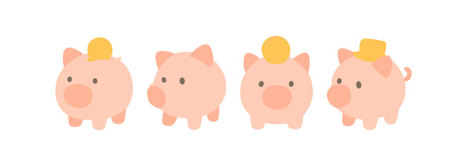 Obraz premium Cute piggy bank characters with hats in minimalistic style