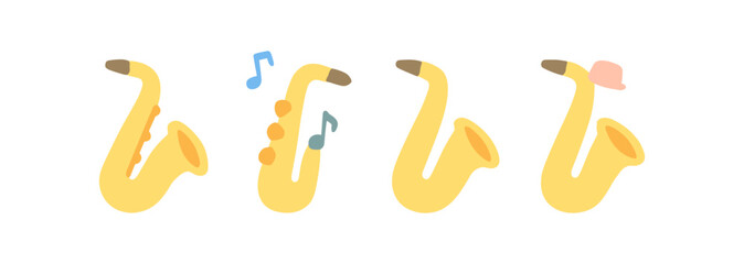 Playful saxophone icons with musical notes and accessories