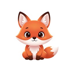 Obraz premium Cute Cartoon Fox Sitting Adorable Mammal with Big Eyes and Fluffy Tail.
