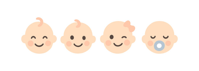 Cute baby faces with different expressions in simple flat design