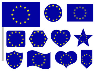 European Union flag icon set in different shapes isolated on white background