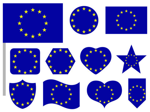 European Union flag icon set in different shapes isolated on white background