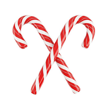 Two Red and White Striped Candy Canes Crossed christmas