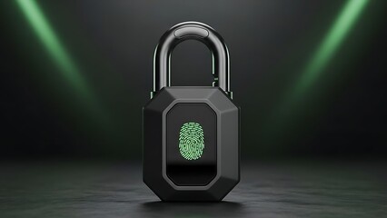 Futuristic Padlock with Fingerprint Scanner and Green Spotlight security