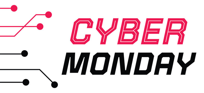 Cyber Monday vector design with modern typography and circuit elements, suitable for digital promotions, online sales campaigns, and technology themed marketing - Powered by Adobe
