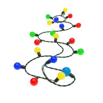 String of Colorful Christmas Lights on White Background