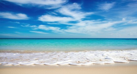Fototapeta premium Tropical beach with turquoise water and soft waves lapping sandy shore