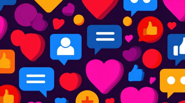 Vibrant Background Displays Social Media Icons for Advertising Agencies and Online Campaigns With Various Colors and Shapes - Powered by Adobe