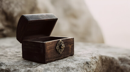 Small wooden box on a rock near the shore during daylight with ocean in the background