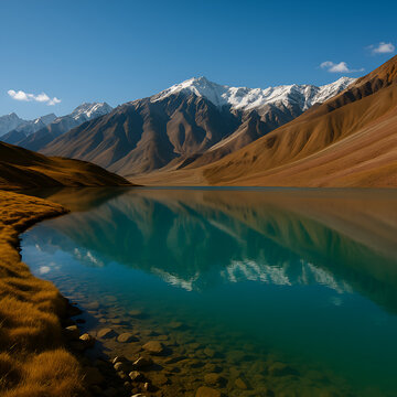 Chandratal Lake in Spiti Valley with Snow-Capped Himalayan Mountains