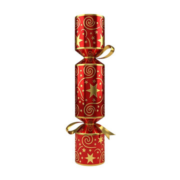 Red and Gold Christmas Cracker with Star Pattern party popper