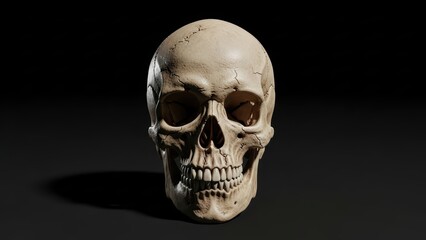 Obraz premium Human skull in darkness with dramatic shadows for halloween decoration design