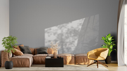 Wide Transparent Mockup: Modern Leather Modular Sofa