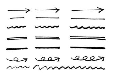 手描きラインと矢印のセット｜ラフな下線・波線・強調に使えるシンプル装飾素材