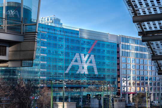 Milan, Italy - November 9, 2025: Italian branch of AXA Group, a global leader in insurance and investment services