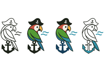 Parrot Pirate Harmony. Parrot Pirate Shoulder, abstract tropical harmony combining wing arcs, anchor shapes, and sea wind motion,