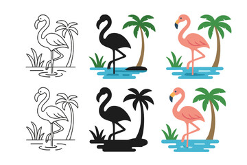 Flamingo Styles Display. Flamingo Lake Leg, harmonious tropical motif uniting posture, reflection, and gentle motion, first in