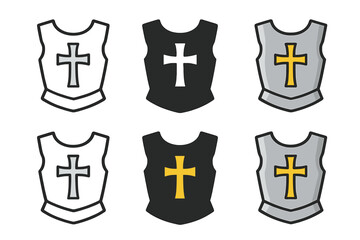 Knightly Honor Emblems. Armor chest plate engraved with cross symbolizing knightly honor, clean symmetrical structure, first in
