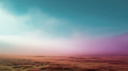 Fototapeta premium Morning Fog Covers Meadow With Soft Colors and Clear Sky Over Landscape During Spring Season