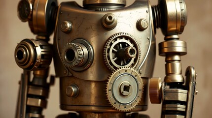 Naklejka premium detailed vintage mechanical device with metal gears and control dials representing industrial engineering craftsmanship and retro technology