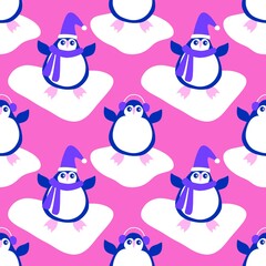 Christmas animals seamless penguin pattern for wrapping paper and fabrics and kids print