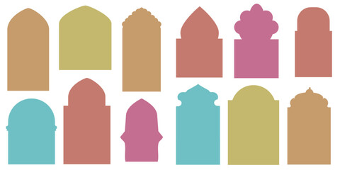 islamic shape of door, frames vector, indian silhouette, arabien muslim design for Ramadan Kareem. Flat vector mosque gate