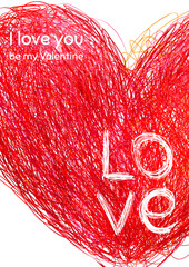 Valentine Day vector card. Hand drawn pen doodle hearts