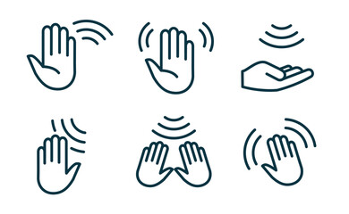 Hand wave sensor motion gesture line icon. Palm wave sensor touch control button automatic signal