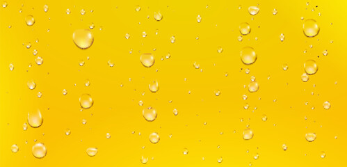 Water drop oil yellow texture liquid bubble honey. Glass yellow droplet oil golden beer juice effect
