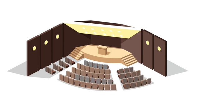 Isometric theater stage with seating and minimalist design elements