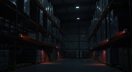 Medium shot of infrared pest sensors glowing subtly as they detect unwanted insect activity in a dimly lit warehouse environment
