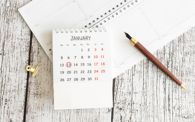 Date of January 13th. Day 13 of January month. Appointment Date design.
