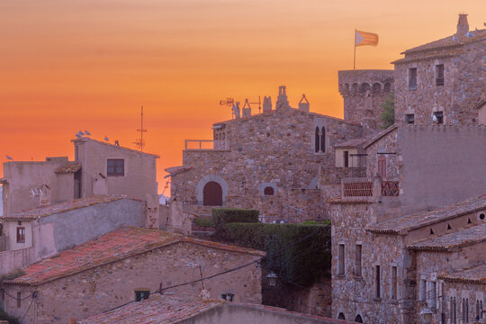 Tossa de Mar medieval fortress at sunrise, Tossa de Mar, Spain