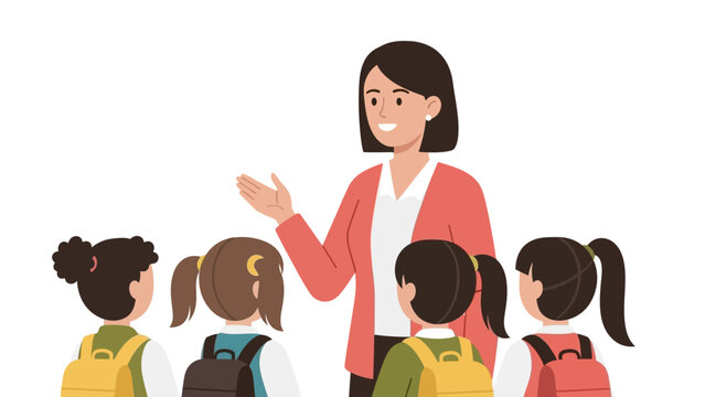 Teacher guiding students in classroom interaction scene