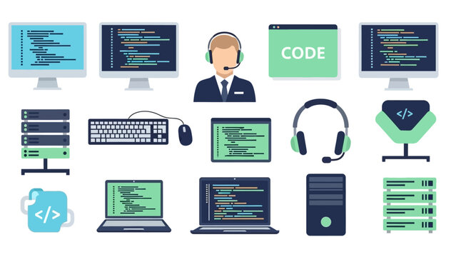Programming and coding icons in modern flat style