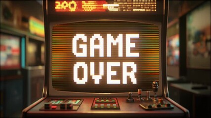 Retro Arcade Game Over Screen on Vintage Machine. - Powered by Adobe